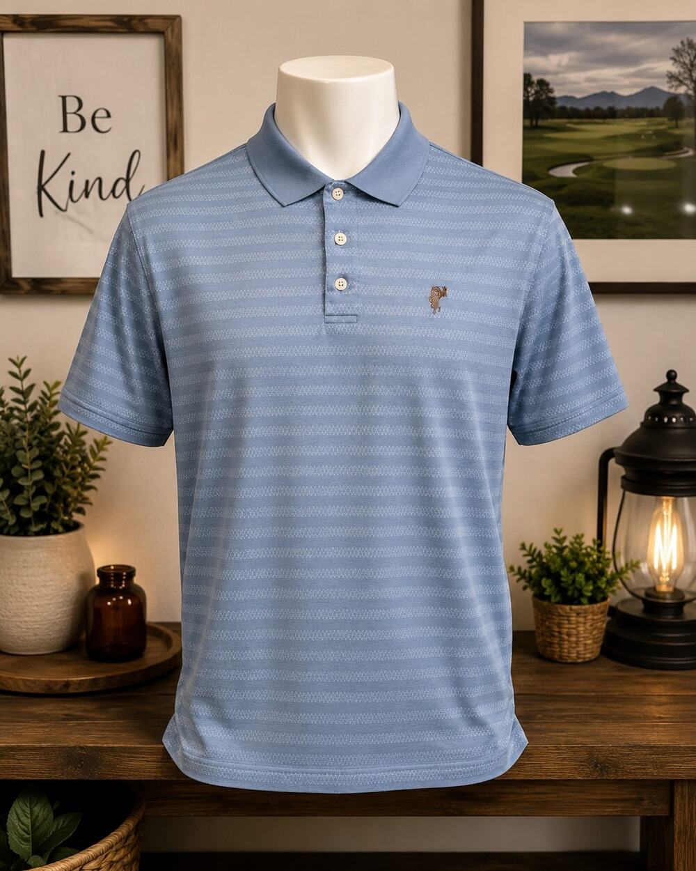 Ashworth Double Mercerized Men's Large blue/Black and White Striped Collar Shirt